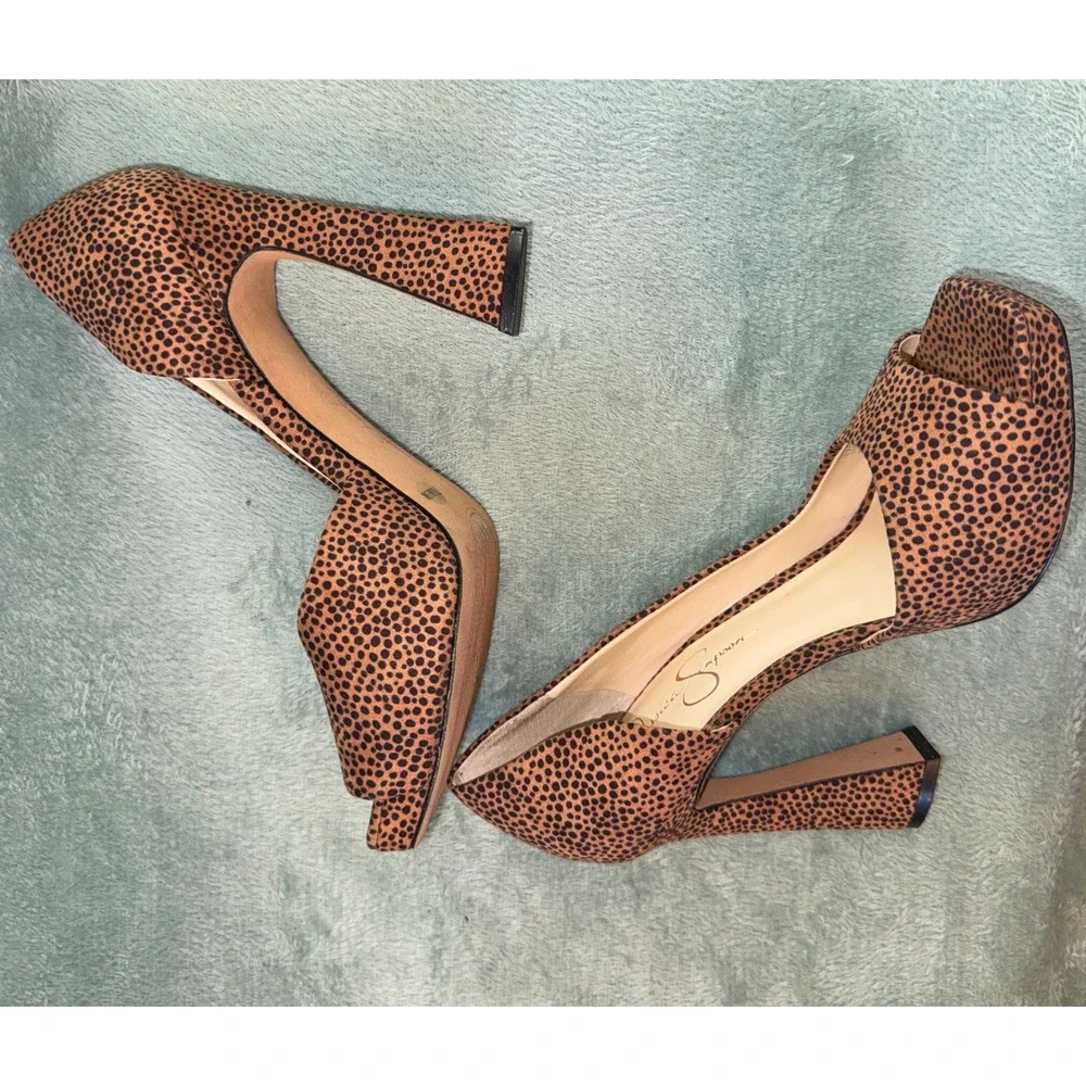 Jessica Simpson Womens Platform Heels 7.5 Brown Animal Print Block Heel D'Orsay